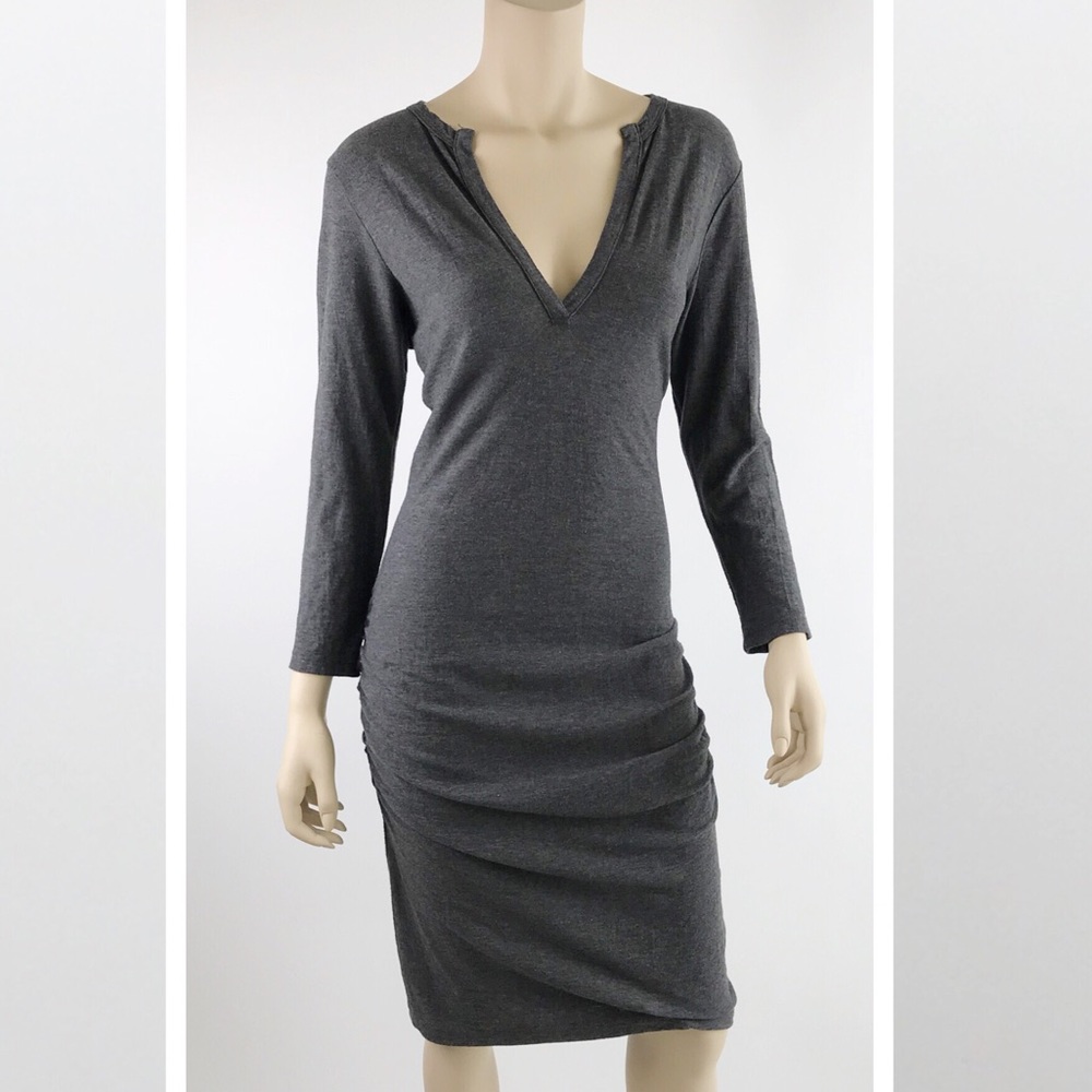 James Perse melange ruched midi dress cotton wool - Picture 5 of 7